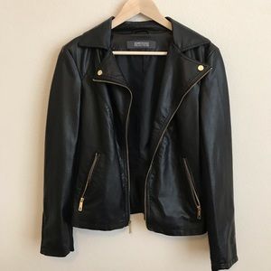 Black Leather Jacket with Gold Zippers